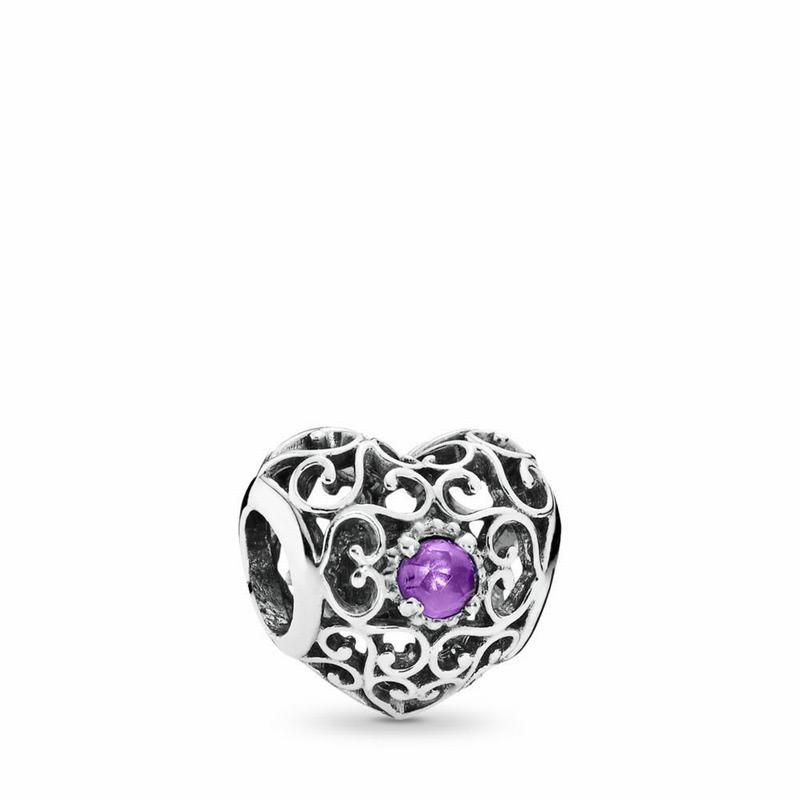 Pandora February Signature Heart Charm - Sterling Silver/Purple/Synthetic Amethyst - Canada | JW6087